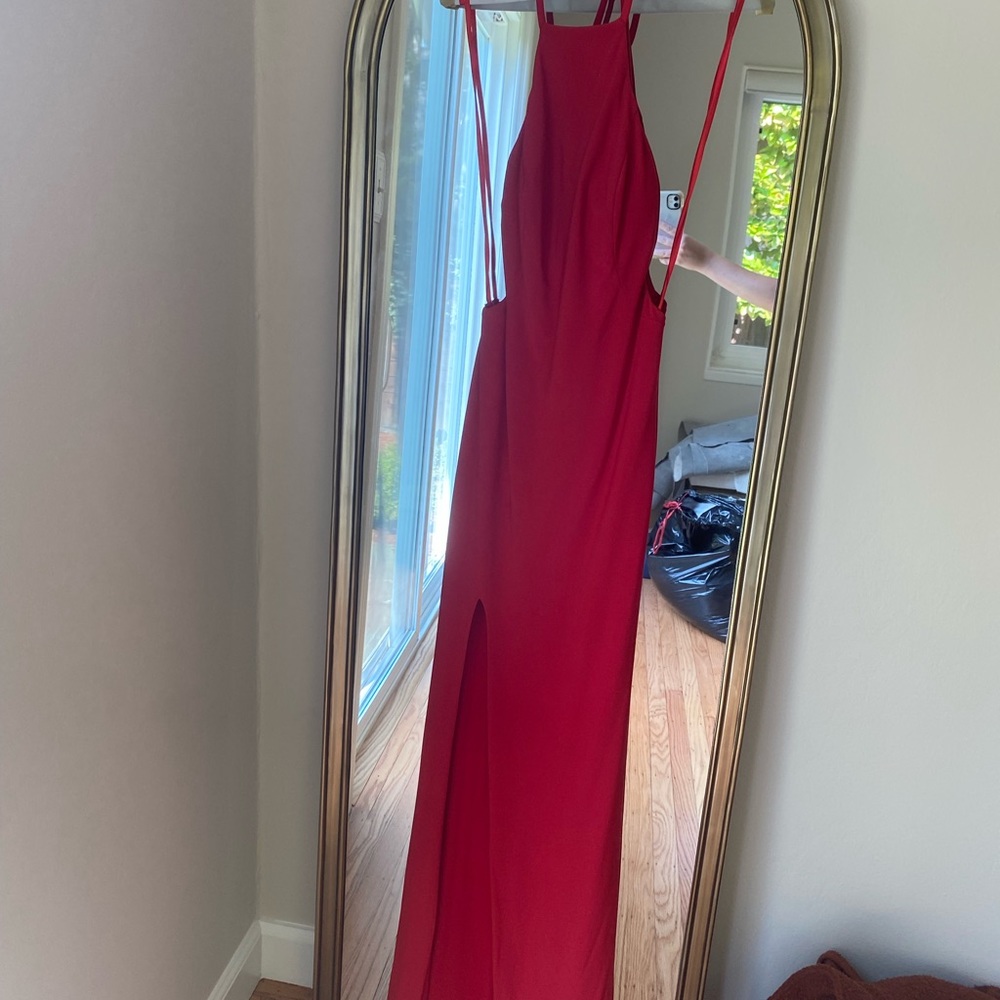 Cherry red evening maxi slit dress